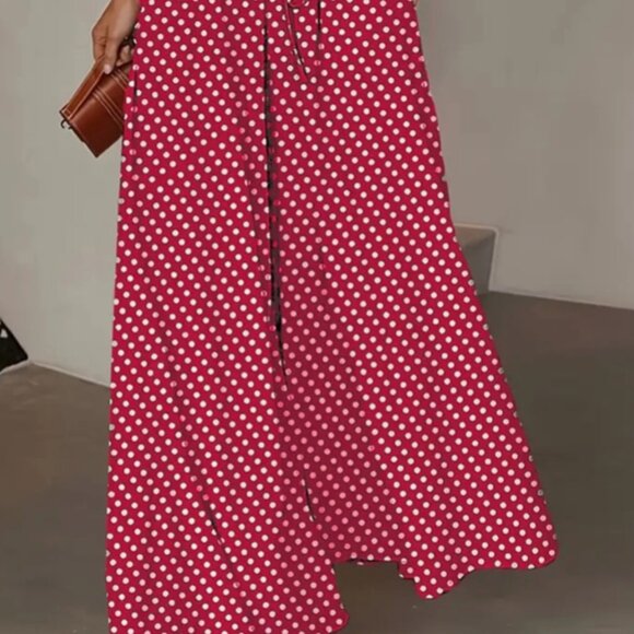 Polka Dot Printed Wide Leg Pants and Red Pant - Picture 2 of 3